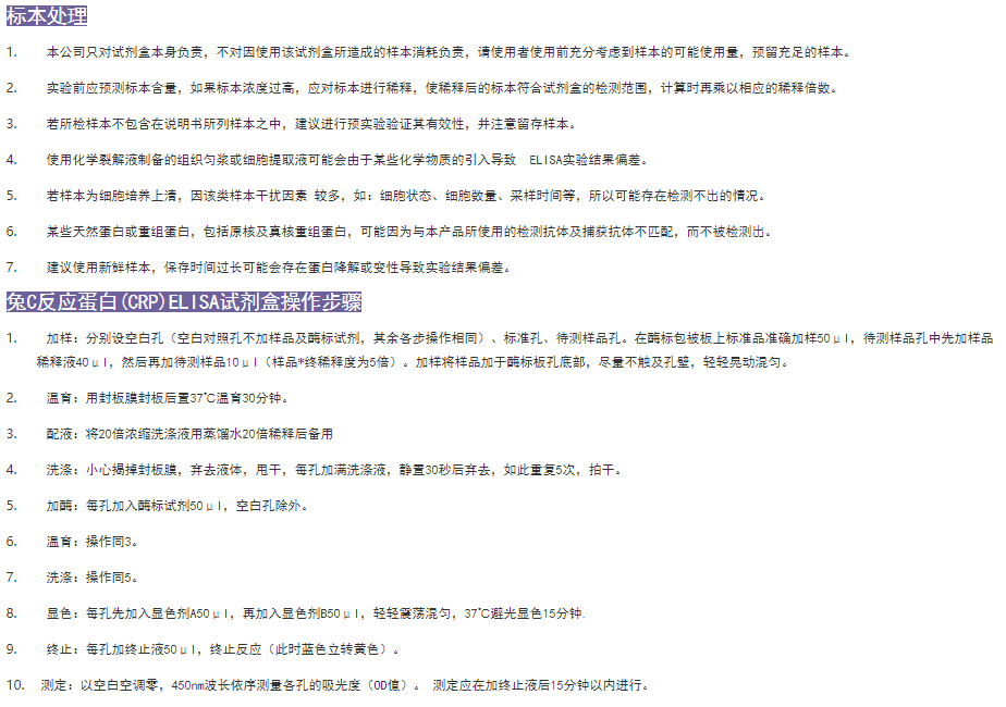 兔C反應蛋白(CRP)ELISA試劑盒流程圖